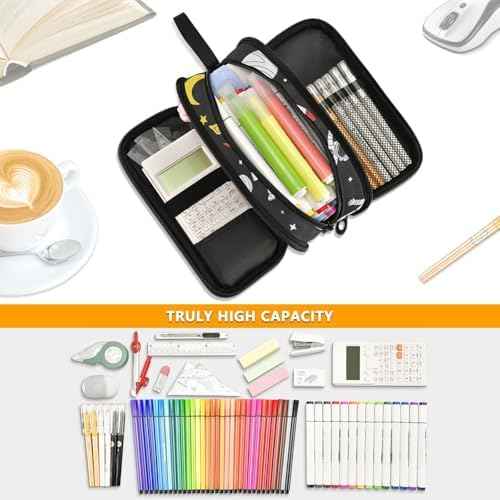 Astronaut Rocket Planet Stars Pencil Case Box Boys Girls Large Pencil Pouch Zipper Compartments Big Capacity Stationery Pen Bag Organizer for Kids Teens Adults School Office