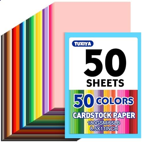 TUXIYA 50 Sheets 8.5" X 11" Colored Cardstock, 50 Colors Card Stock