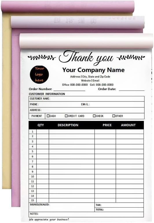 Personalized Invoice Book Custom 2 Part/3 Part Receipt Book Quote Estimate by BFHEFGSUU