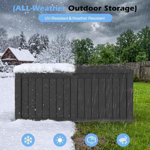 Outdoor Storage Box, 155 Gallon Resin Deck Boxes Outdoor Waterproof For Patio Furniture, Garden Tools, Pool Supplies, Lockable And UV Resistant (Striped Black)