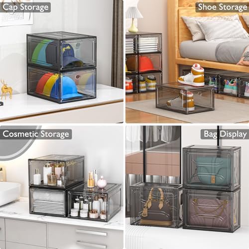 Large Thick Clear Shoe Organizer, Magnetic Door Stackable Shoe Storage Box