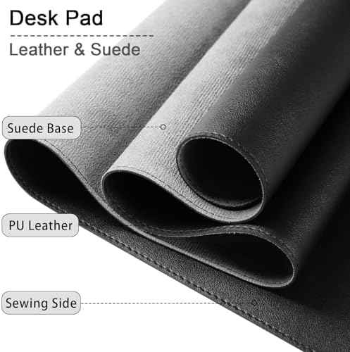 PU Leather Desk Pad Protector, 35.4" x 17", Non-Slip Mouse Pad, Waterproof Computer Desk Mat, Office Keyboard & Mouse Mat (Black)