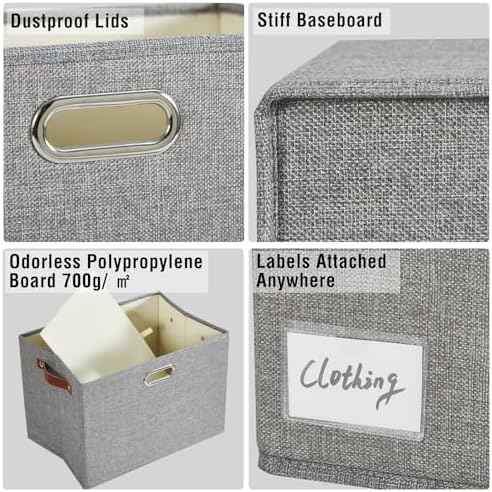 17" Large Fabric Storage Box with Lids, 3-Pack, Gray