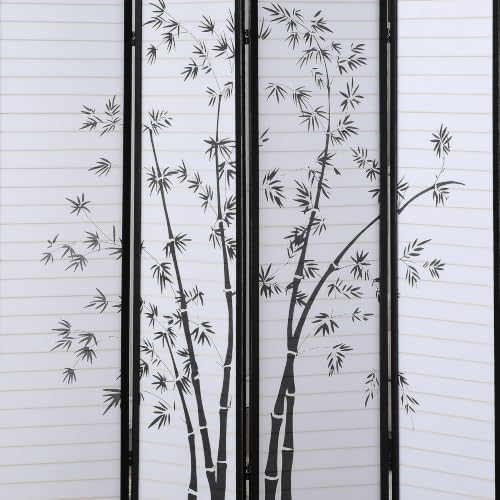 Roundhill Bamboo Print 4-Panel Framed Room Screen/Divider, black