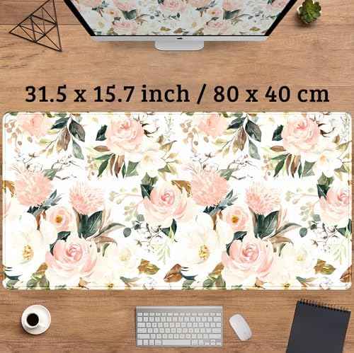 Cute Laptop Mouse Pad Large Desk Mat PC Gaming Desk Pad, Aesthetic Computer Keyboard Mouse Mat for Women Girls Office Decor Pad