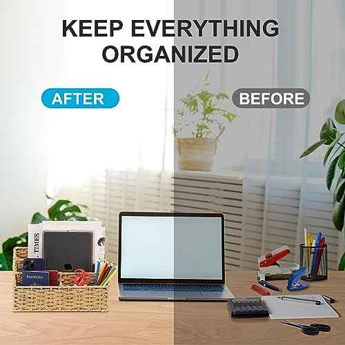 Woven Mail Organizer for Desk Countertop, Desktop Mail Holder Sorter Storage Basket with Envelope Letter File Compartments