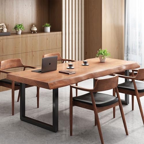 Stylish Solid Wood Office Desk with Sturdy Metal Base - Durable Multi-Size Executive Computer & Dining Table - Perfect for Home Office & Work Environments (Brown, 55.12in)