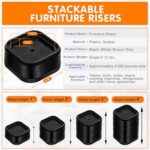 shouwuhho 16 Pack Furniture Risers Adjustable Bed Risers Heavy Duty