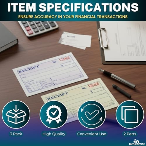 1InTheOffice Money and Rent Receipt, 2-3/4 x 5-3/8 Inches, 2-Parts, Carbonless, White/Canary, 50 Sets per Book (3 Books)