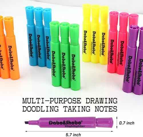 Dabo&Shobo Highlighters 108 Pack, Tank Style Highlighters Assorted Fluorescent Colors, 6 Bright Colors Chisel Tip Highlighter Markers for Coloring