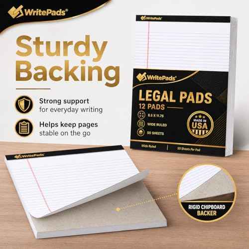 Legal Pads 8.5 x 11.75 Inch Wide Ruled Writing Pads, 12 Pack Note Pads