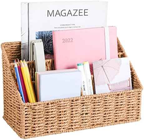 DINGTAI Woven Mail Organizer Countertop, 12 Inch Mail Organizer Basket for Bill and Pen, Farmhouse Desk organizers and storage