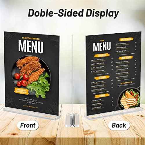 Acrylic Sign Holder 8.5 x 11 Inch,1-Pack Vertical T Shape Display Stand Double-Sided Desktop Clear Sign Holders Paper Holder Table Menu Holders Plastic Sign Stand for Home, Office, Restaurants, Store