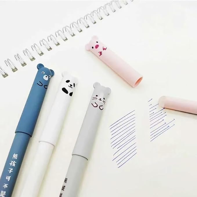 Piaogui 4pcs 0.5mm Erasable Gel Pens, Kawaii Cute Bear Pig Erasable Gel Pen Set - Image 2