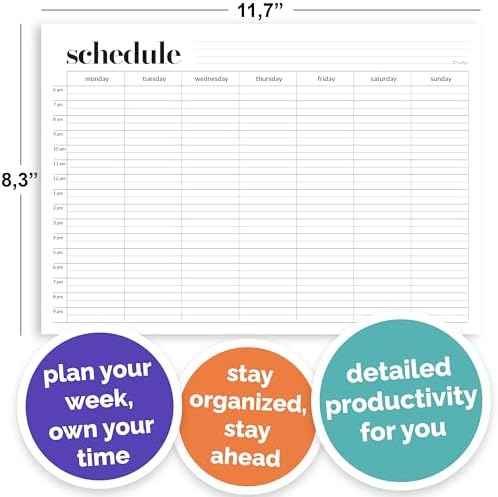 Weekly Schedule Pad, Tear Off Undated Weekly Planner Notepad, A4 Size (8,3" X 11,7"), Premium Thick Paper with Cardboard Back Support, Desk Planner by Hadigu
