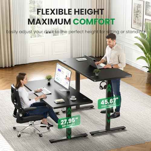 Black 60x28 in Electric Standing Desk, 1 Inch Thick Tabletop