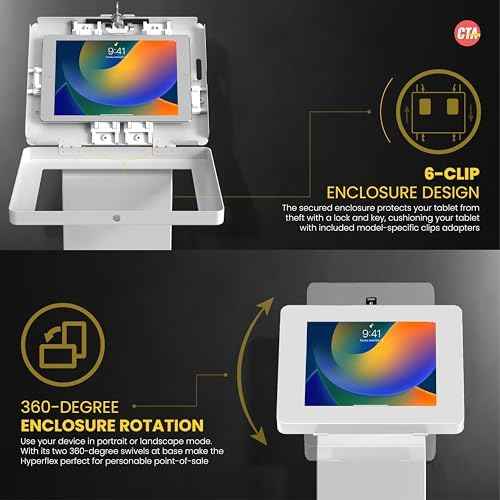 CTA Digital Premium Kiosk Floor Stand – CTA Locking Support Base Kiosk for iPad 11 (A16) - Pro 11-inch M4 - Air 11-inch M3- iPad 10th Gen - Galaxy Tab & More Tablets - White - (PAD-PARAFW)