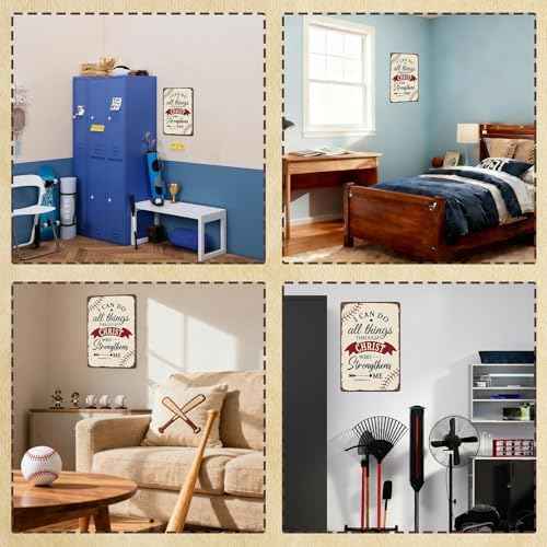 Vintage Baseball Wall Decor Sign - Retro 8x12 Inch Metal Tin Sign Sports Art Wall Decor Inspirational Gifts for Baseball Players Fans, Sports Bar, Boys Room, Man Cave