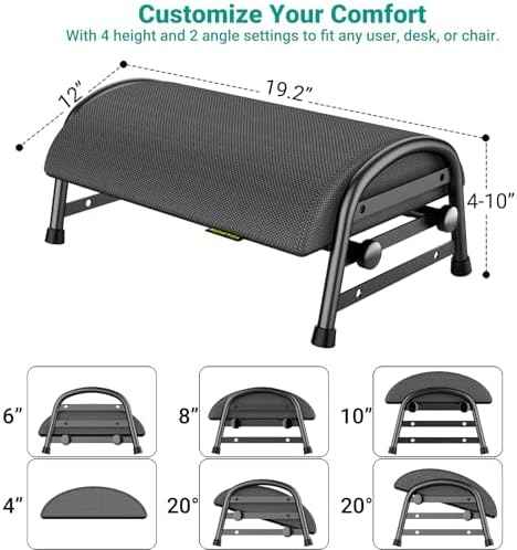 YEASHEIN Adjustable Foot Rest for Under Desk at Work, 6 Positions - Gray