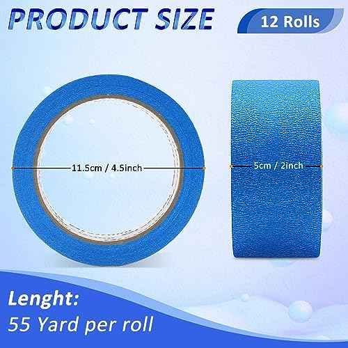 Oleitodh 12 Rolls Blue Painters Tape Bulk 2 inch x 660 Yards, Painters