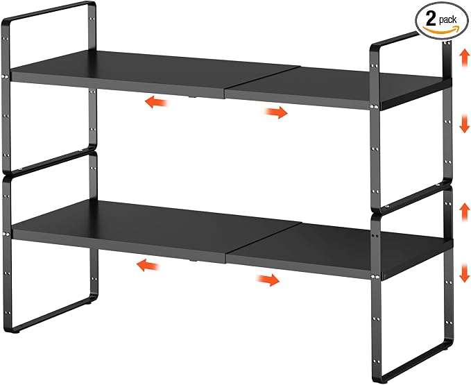 jkxoo 2Pack 16.5-27’’L Expandable Cabinet Shelf Organizers, Stackable Metal by jkxoo