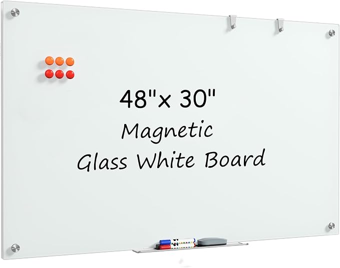MaxGear Glass Whiteboard, Tempered Magnetic Dry Erase Board 48 x 30 Inch by MaxGear