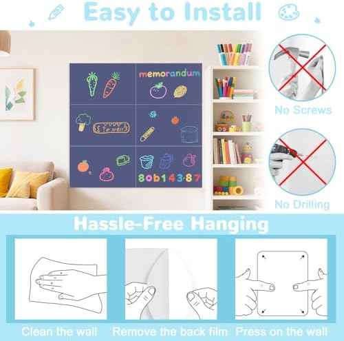 Magnetic Chalkboard Wall Decal Set of 6 Dusty Blue Magnetic Wall Decal for Kids Playroom Peel and Stick Magnet Sheets Magnetic Wall Sticker with Chalk Tangram Puzzle Accessories for Classroom