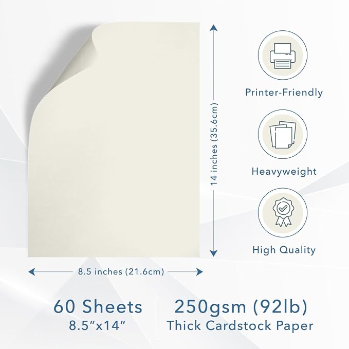 MOS Off-White Legal Cardstock Paper 8.5 x 14 Inch — Heavyweight 250 GSM Cover - Image 2