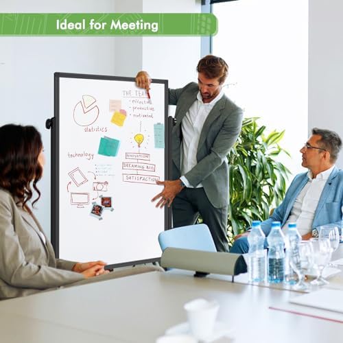 Rolling Whiteboard on Wheels 48" x 32" Aluminum Frame (Black)