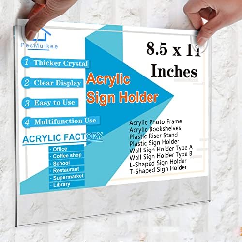 PecMuikee Acrylic Sign Holder 8.5x11 Horizontal, Wall Mount Acrylic