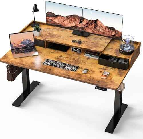Kingant Standing Desk with Dual Drawers,Electric Height Adjustable 55"x 30"