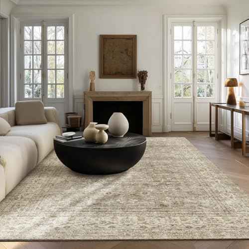 Machine Washable Rugs for Living Room: 6x9 Area Rugs for Bedroom Vintage Stain Resistant Non Slip Low Pile Lightweight Boho Carpet for Kitchen Dining Room Farmhouse Kids Room Nursery