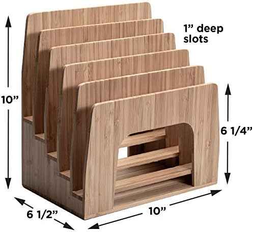 MobileVision Bamboo Desktop Inclined File Folder Organizer and Paper Tray, Upright Sections, Step Sorter, 5 Slots