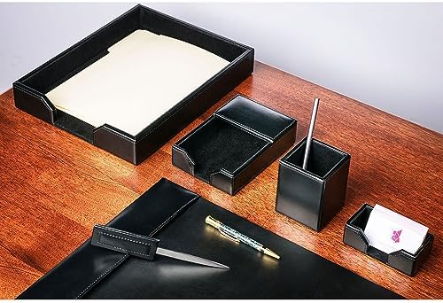 Dacasso 6 Piece Black Bonded Leather Luxury Desk Accessory Set - Desk Pad & Organization Essentials
