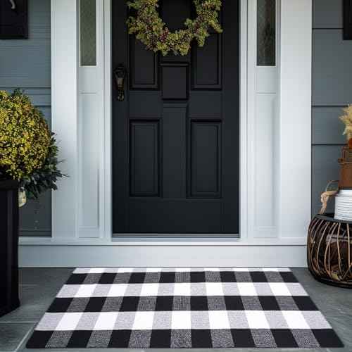 Buffalo Plaid Area Rug 3x5 Ft, Black White Indoor Outdoor Rug