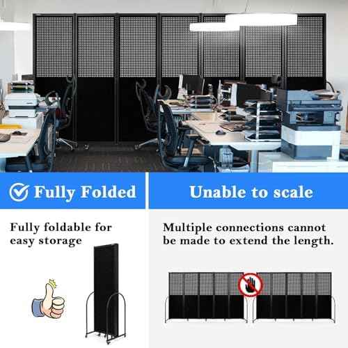Folding Screen with Holes,14'3"L* 6'7"H,7 Panel,Black