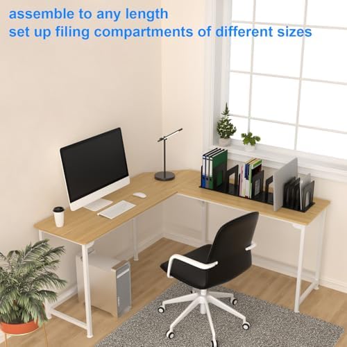 Adjustable Vertical File Sorter Sturdy Plastic Expandable Upright File Holder, Desktop Binder Organizer, Home School Office File Organizer Bookshelf Divider, Assemble Easily Endlessly, White