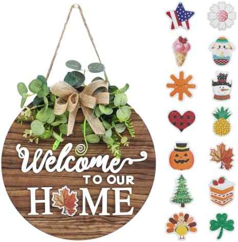 Interchange Welcome Sign Front Door Wreaths for Spring Fall Summer Winter