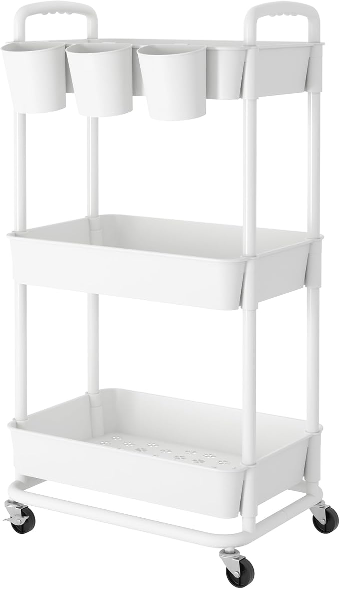 JIUYOTREE 3-Tier Plastic Rolling Storage Cart Utility Cart by JIUYOTREE