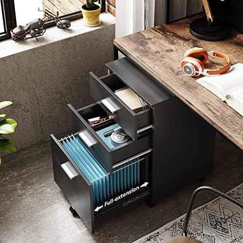 DEVAISE 3 Drawer Wood File Cabinet, Under Desk Filing Cabinet, Black