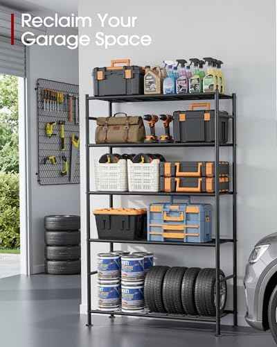 Sakugi Storage Shelves - 5 Tier Shelf Organizer, Heavy Duty Garage Shelving Unit with Leveling Feet, Stable Metal Shelves Organizer for Pantry, Kitchen and Closet, 33.0" W x 12.6" D x 72.0" H, Black