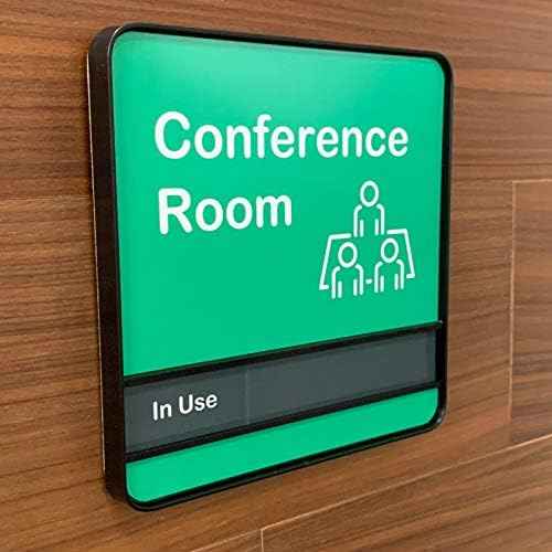 NapTags Conference Room Slider Signs (Bright Green - Black Frame, 8" x 8")