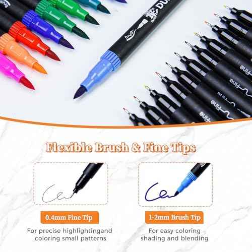 Brush Pens for Adult Coloring Books, 120 Colors Dual Tip Art Markers – Fine Tip for Outlining + Brush Tip for Coloring, Water-Based Non-Bleeding Markers for Journaling, Calligraphy, Hand Lettering