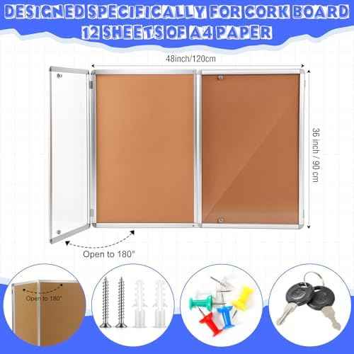 Motipuns Enclosed Bulletin Board 48" x 36" Weatherproof Lockable Outdoor Cork Case Display Board Wall Mounted 2 Locking Door Aluminum Frame for Office, School, Commercial, Hospital, 12 x A4(Wood)