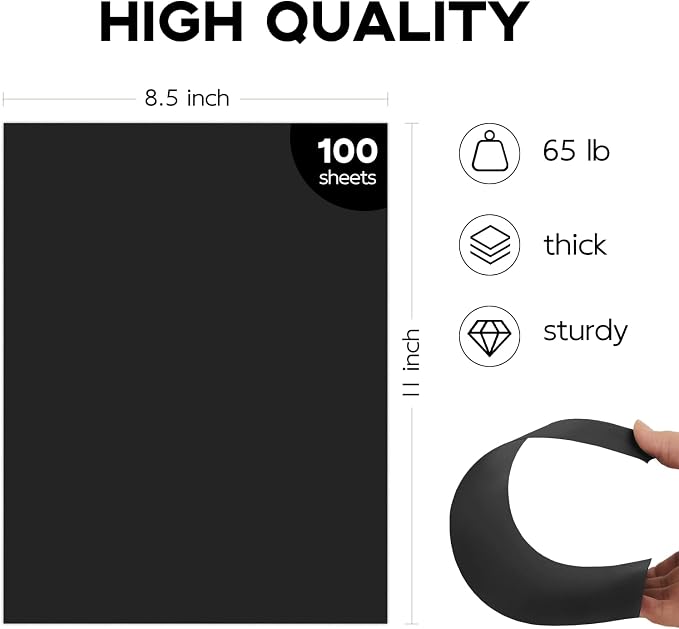 100 Sheets Black Cardstock 8.5 x 11, Goefun 65lb Halloween Card Stock Printer - Image 2