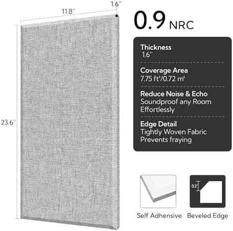 Olanglab Fiberglass Acoustic Wall Panels 4 Pack, 11.8'' x 23.6'' Sound Panels, Fabric Wrapped Sound Proof Panels for Walls (Light Gray)