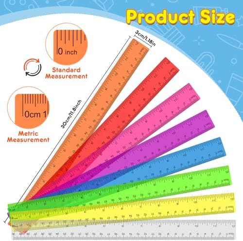 64 Pack Plastic Ruler 12 Inch in Bulk, Plastic Rulers in Assorted Colors, Clear Ruler with Inches and Centimeters, Transparent Rulers Bulk for Kids Back to School, Classroom, Office, Home Supplies