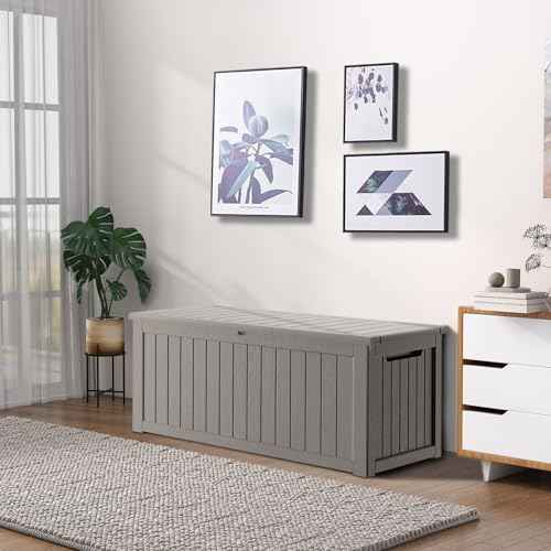 270 Gallon Deck Boxes Outdoor Waterproof, Outdoor Storage Box with Lockable Lid & UV-Resistant for Patio Furniture, Outdoor Cushions, Garden Tools and Pool Supplies, Light Brown