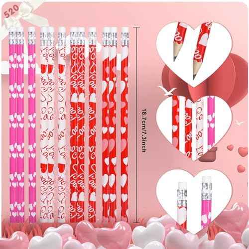 72 PCS Valentines Pencils Bulk Holiday Pencil with Top Erasers Wood Pencils for Classroom, 4 Style(72)