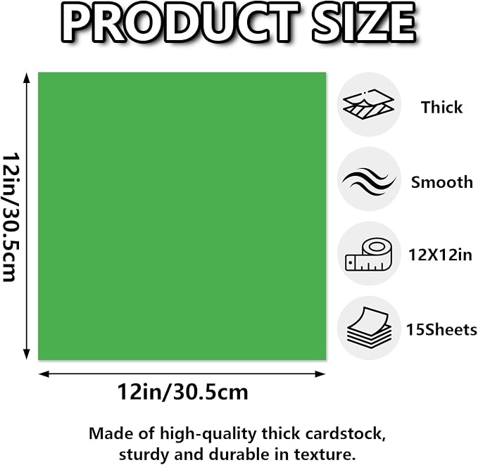 15 Sheets Green Cardstock 12"x12", 250gsm/90lb Heavyweight Cardstock Paper - Image 2